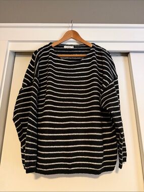 Mod Ref Black and White Striped Crewneck Sweater